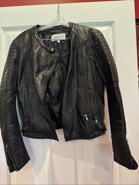 cupcakes & cashmere Black Quilted-Sleeve Leather Moto Jacket